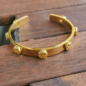 Tory Burch Milgrain Logo Cuff Bracelet. Gold